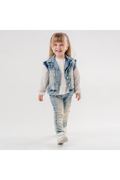 Cool Exclusive Glittery Denim Vest Girl's Set with Pockets