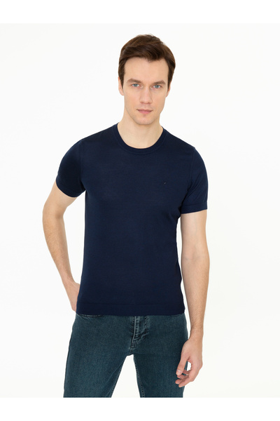 Cacharel Navy Blue Slim Fit Crew Neck Knitwear T-Shirt 50249549-Vr033