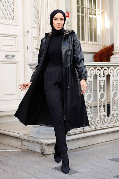 Pamuk Butik Γυναικείο δερμάτινο καπάκι με τσέπη με κουκούλα