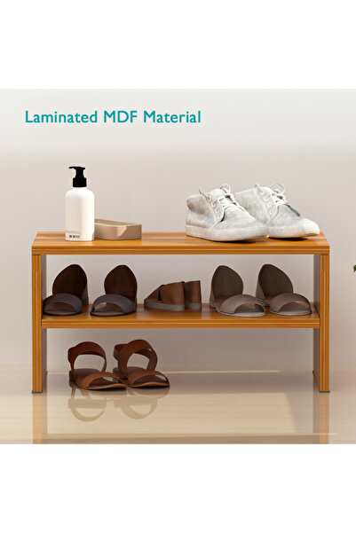 Mahmayi 2-Tier Stackable Shoe Rack, Wooden 2-Shelf Shoe Shoes , Light Walnut