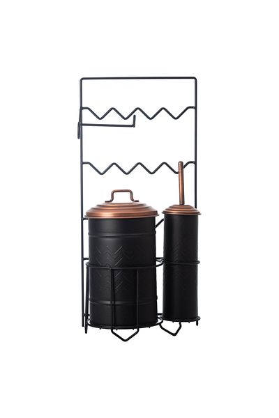 Mudo Home Black Metal Trash Can - Toilet Brush and Paper Holder