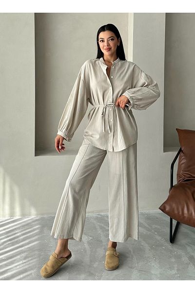 Laluvia Beige Vanessa Taille gebunden Ballon Arm Set