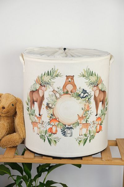 PRENDİ HOME Zoo Printed Toy Storage Box - Folding Organizer Basket, 37X40