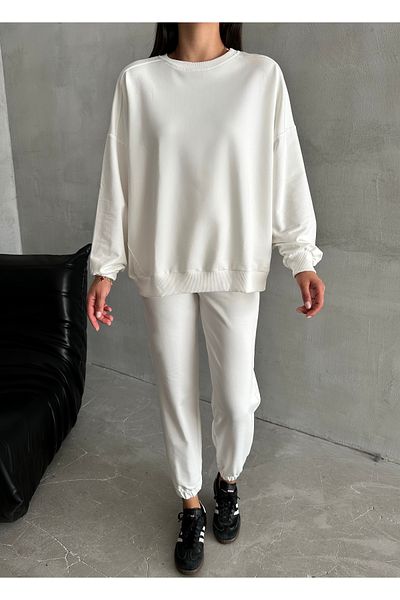 Laluvia Ecru Riven Long Sleeve Elastic Leg Set