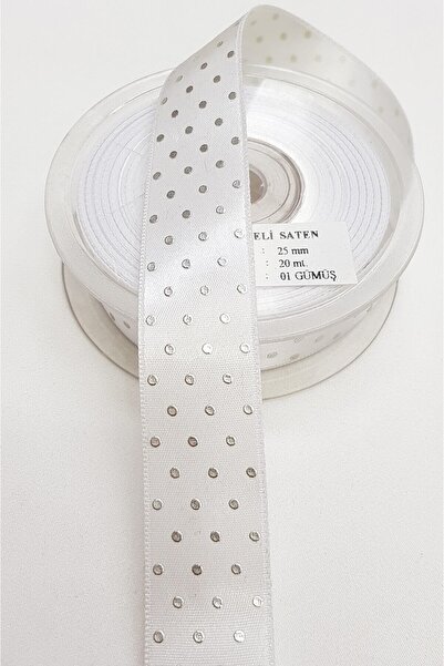 Limelia Panglică din satin cu buline argintiu crem cu imprimeu 2,5Cm