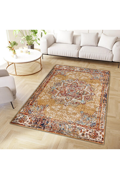 Rugs Modern Halı Kuzey Koleksiyonu Turuncu Kahve Tonlarda Eskitme Görünümlü E...