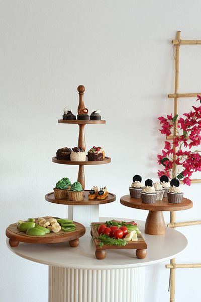 kitchen trend Justwood 4-Piece 3-Tier Cake Stand, 29 Cm Cake Holder, 29 Cm Risus, 17x30 Risus Large Size Wooden Dowry Set