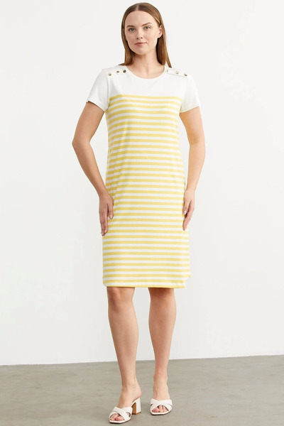 fantastik store Sementa 77482 Button Detailed Striped Combed Cotton Dress