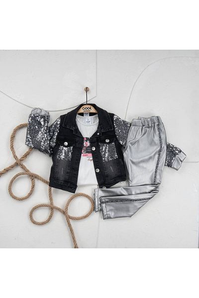Cool Exclusive Set de blugi pentru fete cu mâneci din piele cu paiete