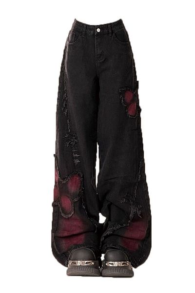 Touz Moda Y2K Butterfly Patterned Embroidered Baggy Pants