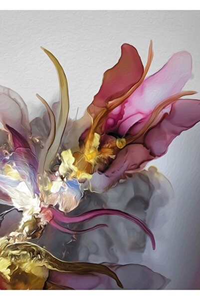 Harikabirev HARİKABİREV|PEMBE-GRİ-GOLD SOYUT ÇİÇEK KOMBİNİ |PLEKSİ ÇERÇEVELİ MDF TABLO KRFZ