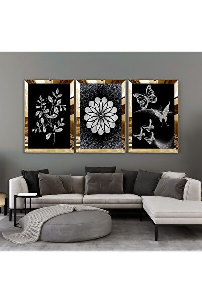 Harikabirev Wonderfulabrev | Silver-Black Flower Combination | Plexy Frame Mdf Table Krfz