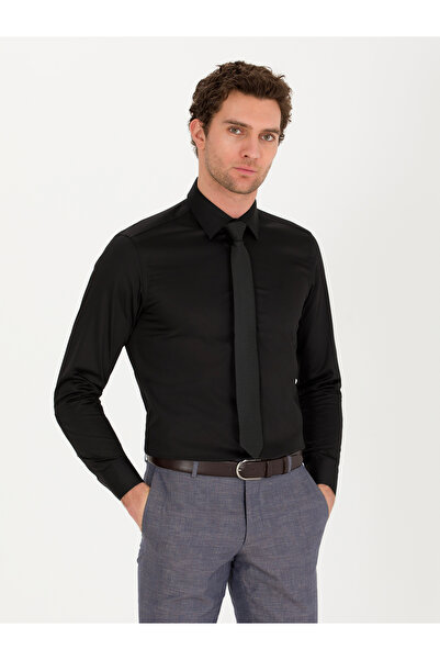 Cacharel Siyah Slim Fit Uzun Kollu Basic Gömlek 50268503-VR046