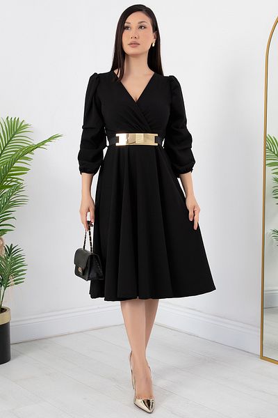 PULLIMM Double-Breasted Collar Belted Dress Dks1128