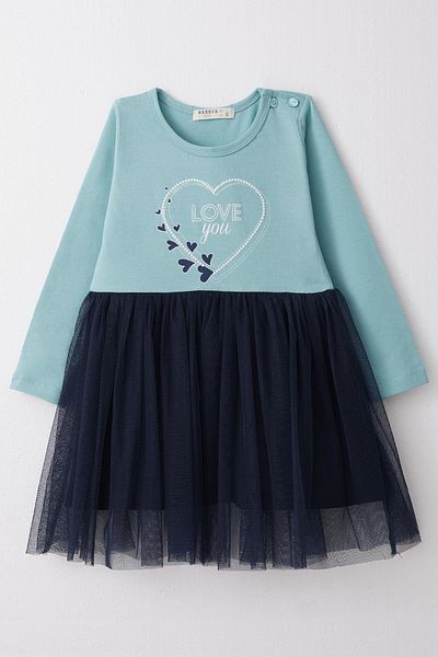 Breeze Girl's Long Sleeve Dress Text Printed Heart Age 1.5-5, Water Green