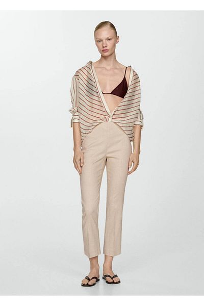 MANGO Woman Flare λινό παντελόνι