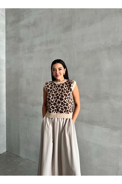 Laluvia Steinbrauner, weicher Pullover mit Leopardenmuster
