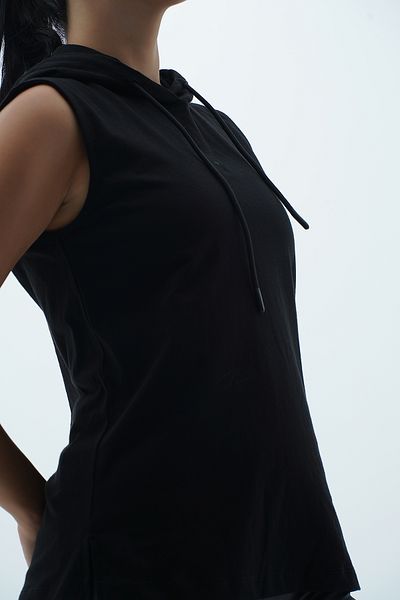 George Phoenix Pure Comfort - Black Relaxed Fit Cotton Hooded Women's Sports Tank Top