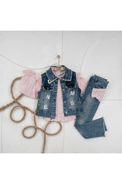 Cool Exclusive Girl's Dream Embroidered Denim Vest Set