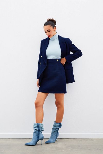 Sateen Fusta Tweed Mini - ALBASTRU ÎNCHIS