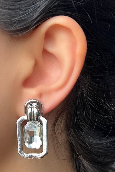 TAKIŞTIR Silver Color Stone Detailed Dangle Earrings (Pair)