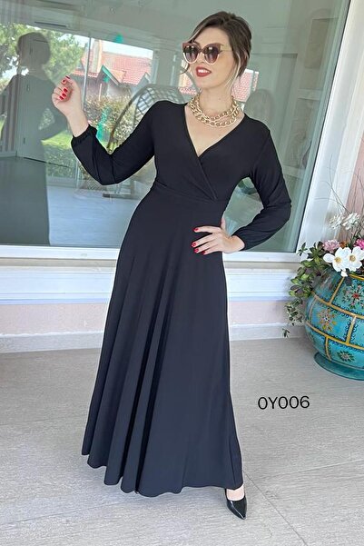 İnce Topuk Lycra Double Breasted Neckline Long Dress 0Y006