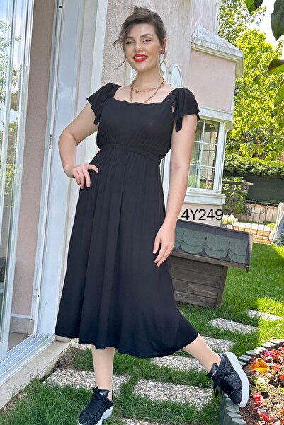 İnce Topuk Kare Yaka Viskon Elbise 4Y249