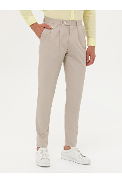 Cacharel Bej Dad Fit %100 Pamuk Pileli Kumaş Pantolon 50265253-VR011