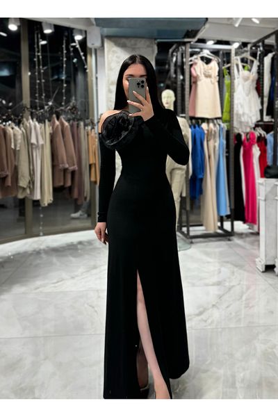 missswans Rochie maxi cu umăr dezactivat Vayona Rose, neagră