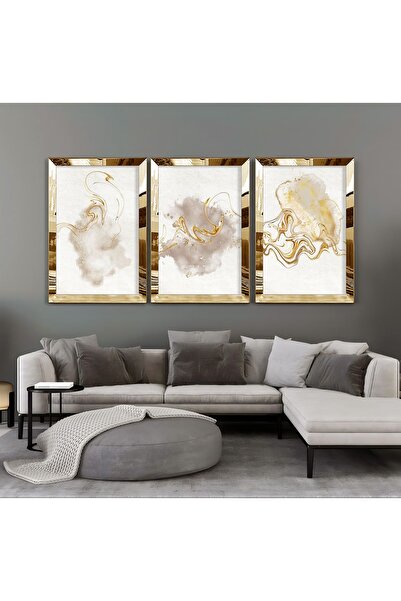 Harikabirev Combinație abstractă alb-aurie - pictură MDF cu cadru din plexiglas