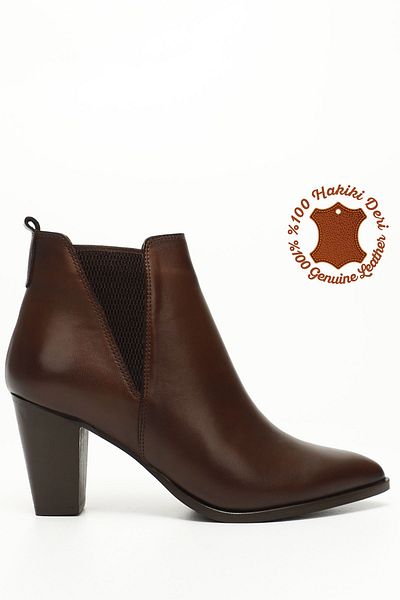 GÖNDERİ(R) Women's Brown Antique Heeled Genuine Leather Chelsea Boots
