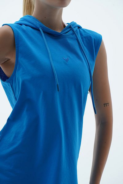George Phoenix Pure Comfort - Blue Relaxed Fit Cotton Hooded Women's Sports Tank Top