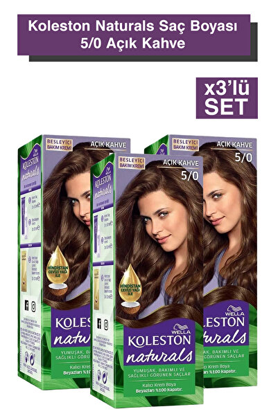 Wella Koleston Naturals Saç Boyası 5/0 Açık Kahve X3'lü Set