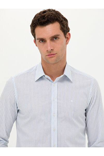 Cacharel Açık Mavi Slim Fit Uzun Kollu Çizgili Gömlek 50265464-VR003
