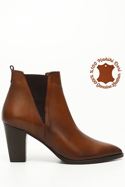 GÖNDERİ(R) Women / Girls Tan Antique Heeled Genuine Leather Chelsea Boots