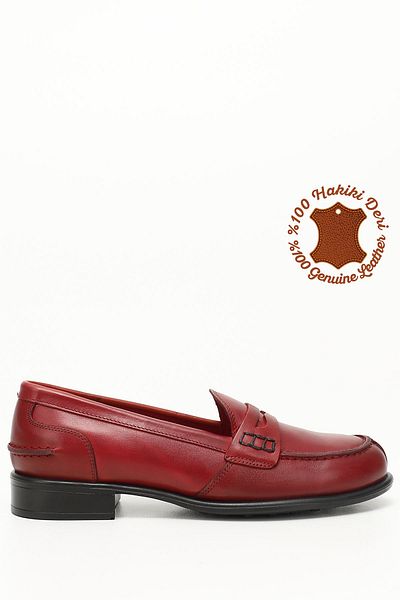 GÖNDERİ(R) Women/Girls Red Antique Genuine Leather Loafer Shoes