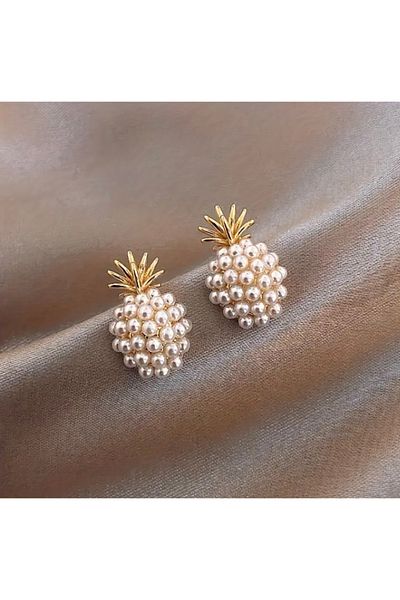 Accessories Moon Home Collection Gold Detailed Pineapple Pearl Women's Earrings