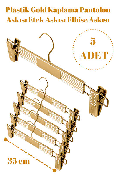 Manken İstanbul 5 Adet Plastik Gold Kaplama Pantolon Askısı Etek Askısı Elbis...