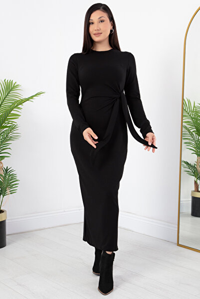 PULLIMM Yandan Bağlamalı Yırtmaçlı Model Elbise DKS1136