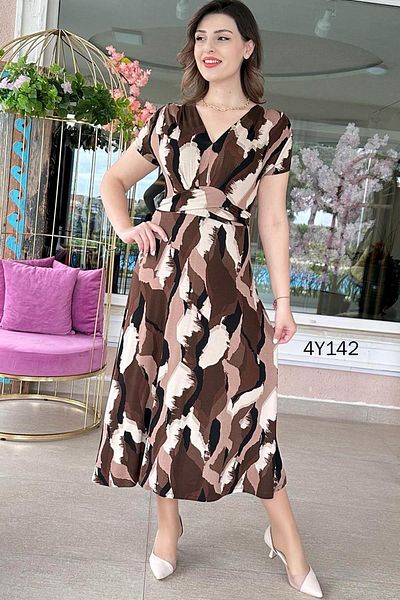 İnce Topuk V-Neck Waist Tie Viscose Dress 4Y142