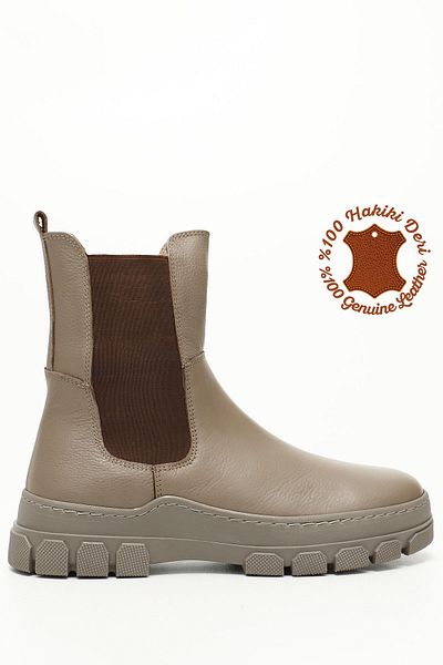 GÖNDERİ(R) Women/Girls Light Mink Floater Rubber Sole Genuine Leather Chelsea Boots