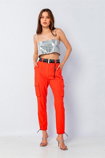 Green & Country Red Jogger Pants - Cargo Pocket and Elastic Legs, Alarm Function