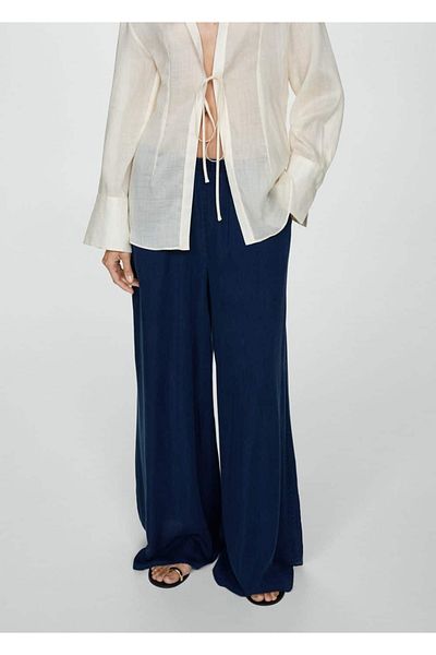 MANGO Woman Pantaloni lyocell cu talie elastica