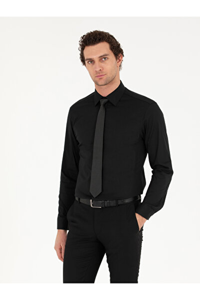 Cacharel Black Slim Fit Long Sleeve Shirt 50269799-Vr046