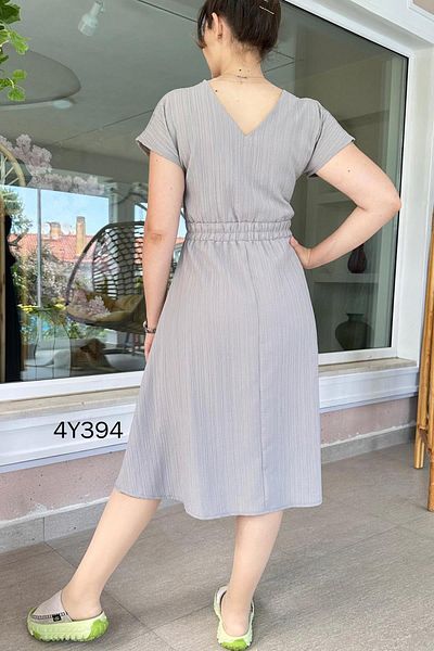 İnce Topuk Elastic Waist Button Detail Dress 4Y394