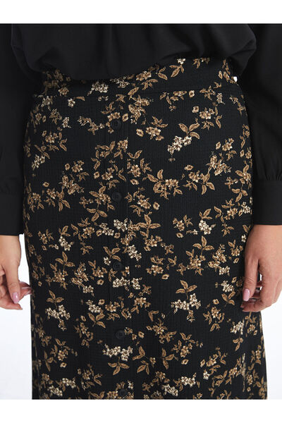 LC Waikiki LCW Grace Siyah Beli Lastikli Çiçekli A Kesim Kadın Etek