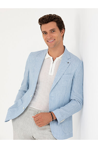 Cacharel Açık Mavi Slim Fit %100 Keten Ceket 50268891-VR003