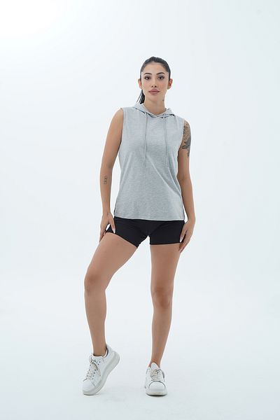 George Phoenix Pure Comfort - Gray Relaxed Fit Cotton Hooded Women's Sports Tank Top