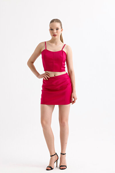 Sense Satin Mini Skirt with Elastic Waist | Etk35774 Fuchsia