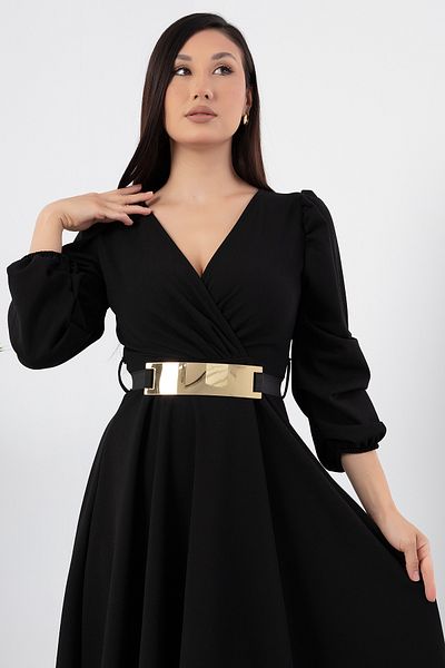 PULLIMM Double-Breasted Collar Belted Dress Dks1128